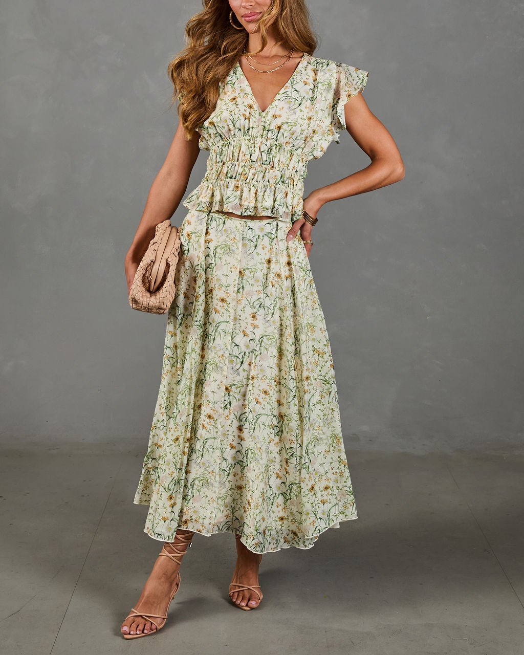 Adilene Floral Print Smocked Waist Peplum Top - Image 5