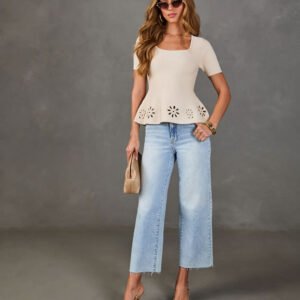 Easy Afternoon Floral Cut Out Peplum Top