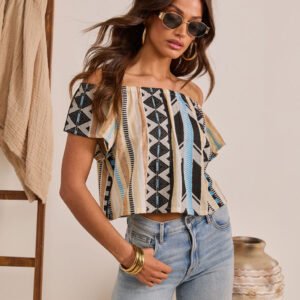 Resort Ready Off The Shoulder Abstract Top