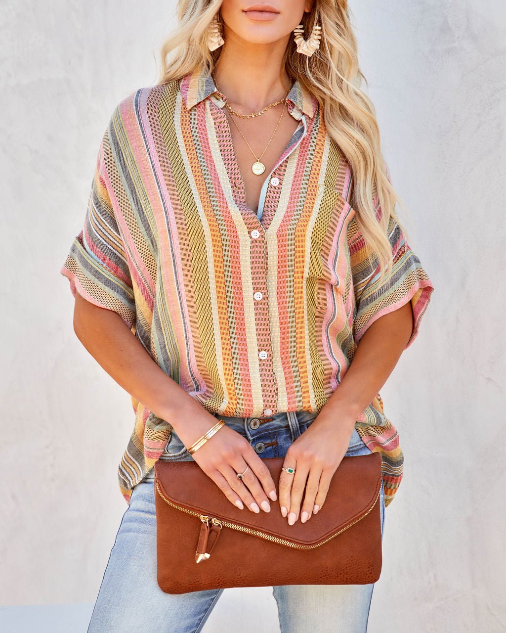 Camille Striped Woven Button Down Top - Image 3